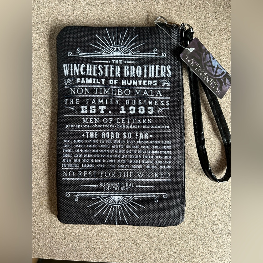 Supernatural Quotes Scroll Black Zip Clutch Canvas Wallet wristlet Winchester